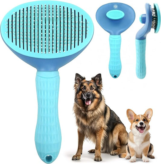 American Kennel Club AKC Self-Cleaning Pet Grooming Slicker Brush for Cats and Dogs, All Breeds and Coat Types