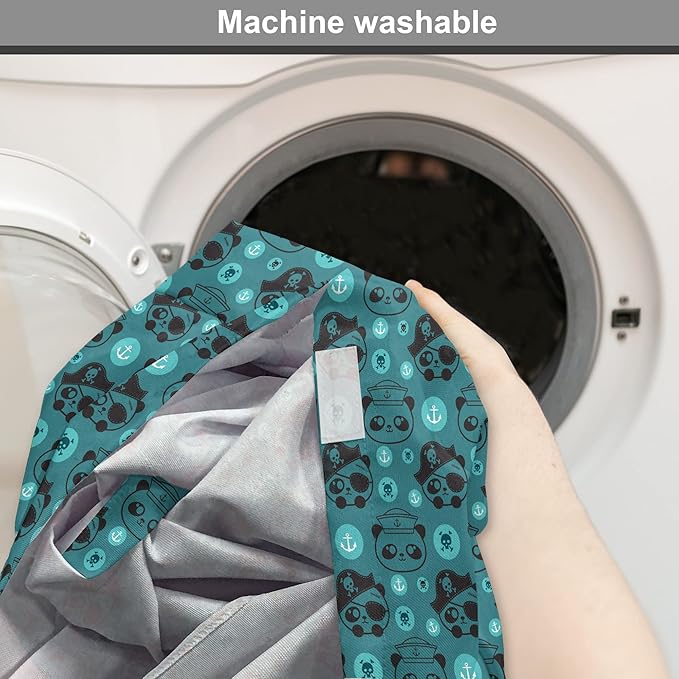 Lunarable Panda Dog Crate Cover, Pirate and Sailor Bears Skulls on Crossed Bones Anchors Within Circles, Easy to Use Pet Kennel Cover for Cats & Medium Dogs, 24 Inch, Teal Turquoise Black