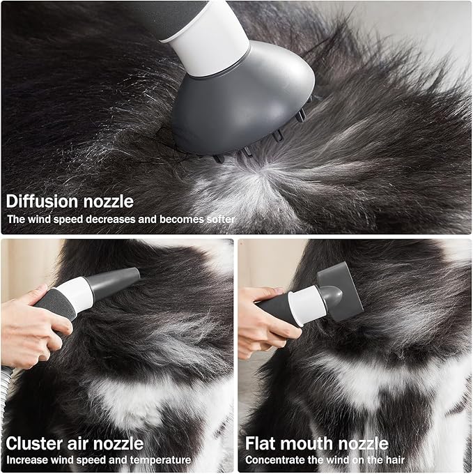 PET Marvel Dog Dryer, High Velocity Pet Blow Dryer for Grooming, Adjustable Temperature and Speed with 3 Nozzles, Professional Force Pet Hairdryer Home Travel