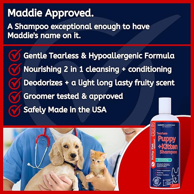 Puppy + Kitten Tearless and Gentle Hypoallergenic 2 in 1 Shampoo + Conditioner - Itchy Pet Approved Line - Fruity Scent