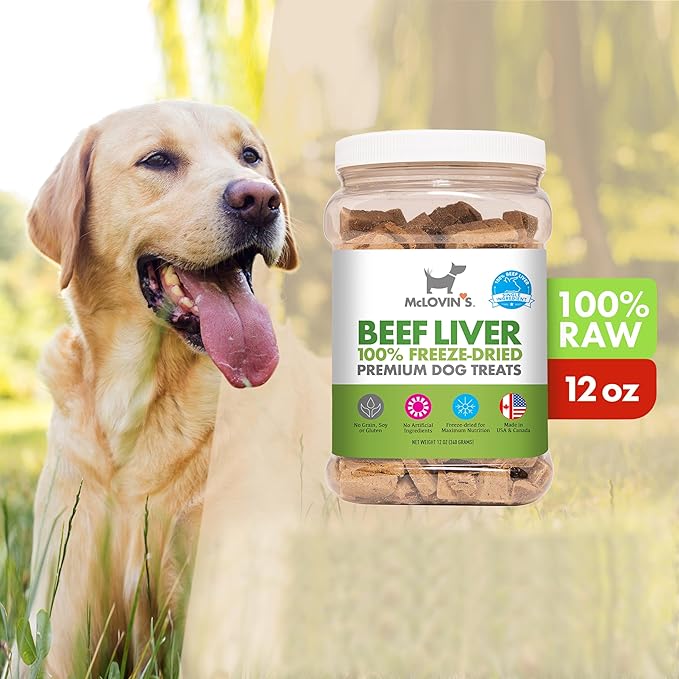 McLovin's Pet Freeze Dried Raw Beef Liver Dog Treats and Toppers, 12 oz. Canister - Single Ingredient, Grain-Free, Gluten-Free, High-Protein Treat – Healthy Dog Training Treats