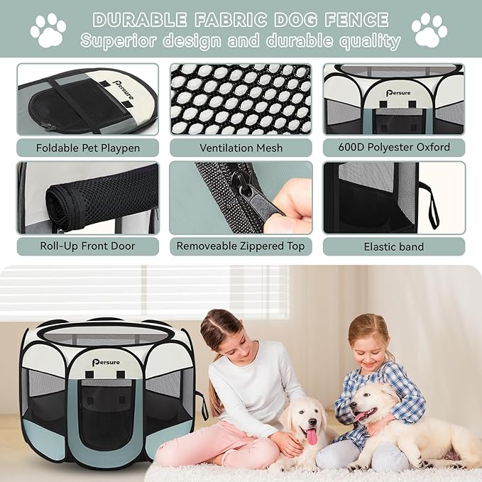 Dog Cat Playpen Indoor Outdoor for Puppy Pet Dog Cat Travel and Recovery After Surgery, Dog Enclosure Tent Crates Cage Indoor/Outdoor, Portable Pop Up Dog Kennel with Carrying Case (Grey, Medium)
