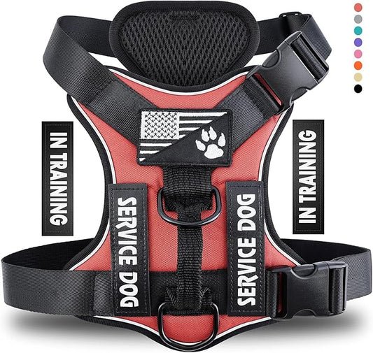 Demigreat Service Dog Harness, Reflective Dog Vest Harness with 5 PCS Patches, Adjustable Soft Oxford Pet Harness, Inner Layer Mesh, Easy to Control for Dogs