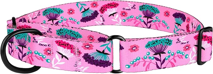 CollarDirect Martingale Collars for Dogs Heavy Duty Floral Pattern Female Safety Nylon Training Wide Collar Flower Design Large Medium (M, Neck Size 12"-17", Navy Blue)