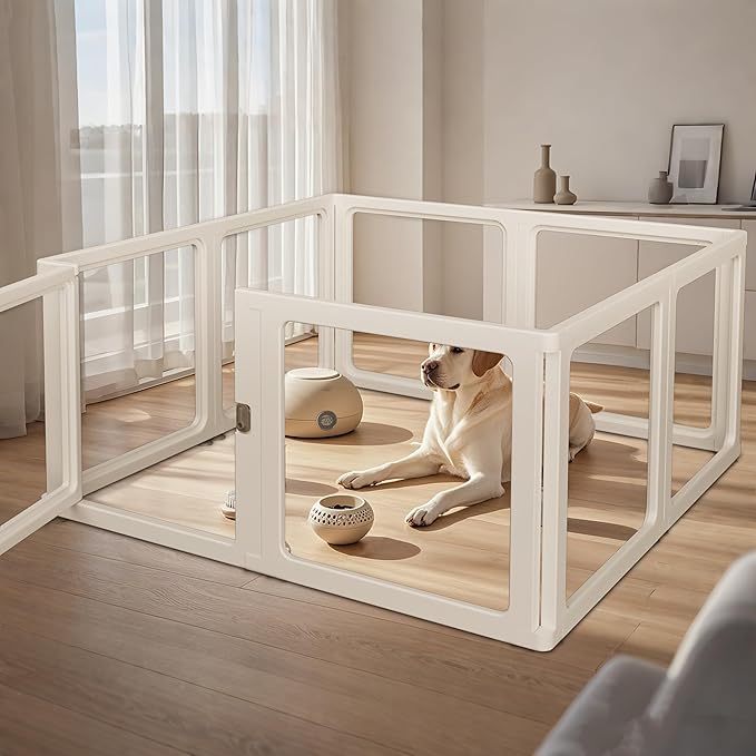 Citylife Dog Playpen with Door Clear Pet Playpen for Indoor Outdoor Easy to Install and Remove Puppy Playpen for Dogs, Cats, Bunnies, Pigs, 8 Panels