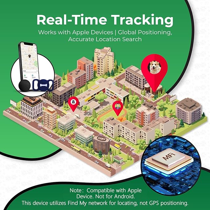 Smart Pet Tracker, Dog Tracker with Collar Holder, Smart Tag for Seamless Location Tracking, Work with Find My, Not GPS Tracker (Blue)