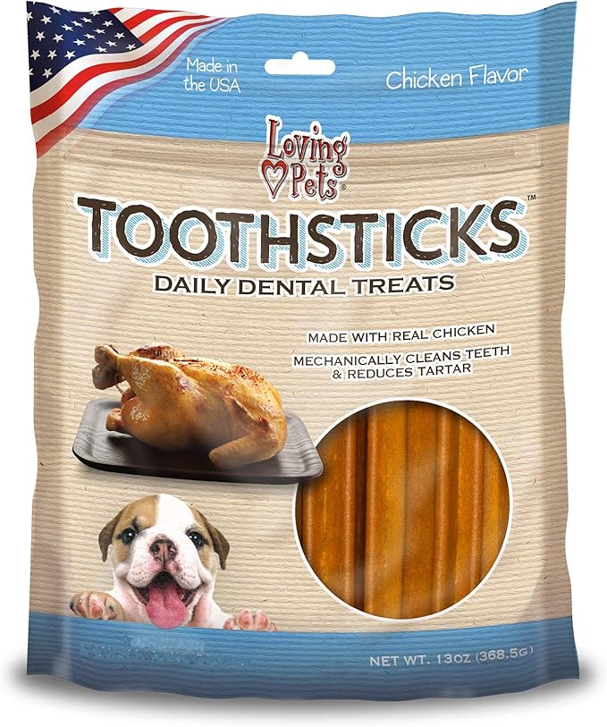 Loving Pets Toothsticks - Chicken Dental Sticks for Dogs (for toy/small dogs 1-20 lbs)