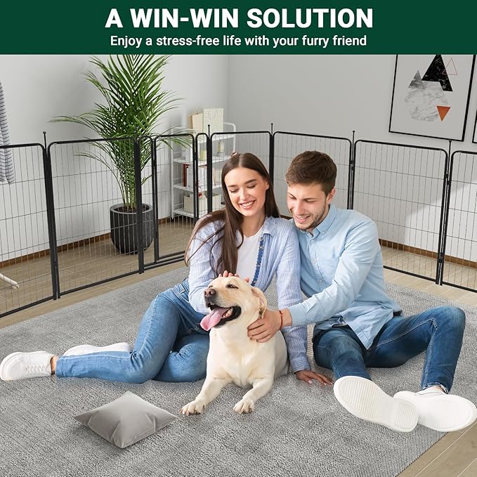 Dog Playpen,40" Height 18 Ft(L) 8 Panels Pet Play Pen, Indoor/Outdoor,Heavy Duty Metal Pet Exercise Pen, Wide Door Low Threshold,Portable Pet Playpen for Rv Camping Garden Yard, Quick Install