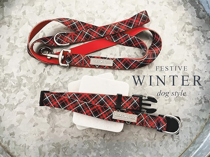 Lucky Love Dog, Beautiful Evergreen Dog Collar, Vivid Berry Plaid Dog Collar for Boy and Girl Dogs - (Extra Small, Heywood Collar)