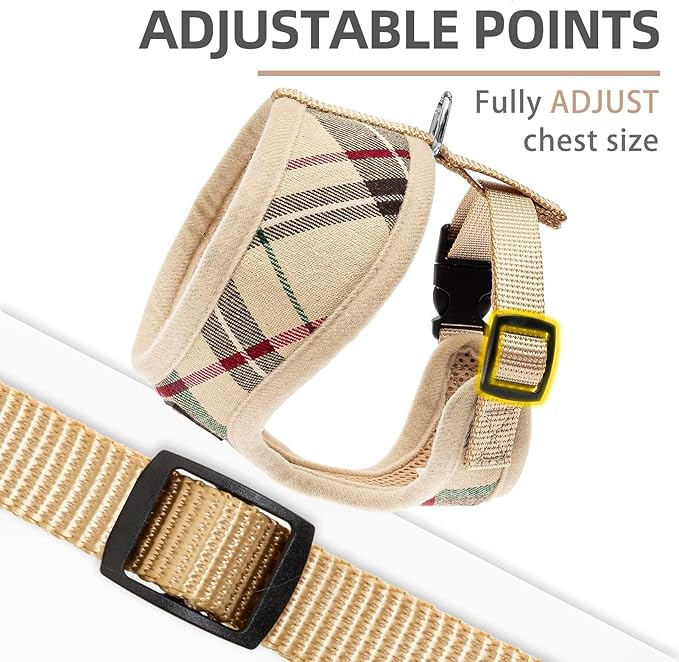 PUPTECK Soft Mesh Dog Harness and Leash Set Pet Puppy Cat Comfort Padded Vest No Pull Harnesses, Beige, S