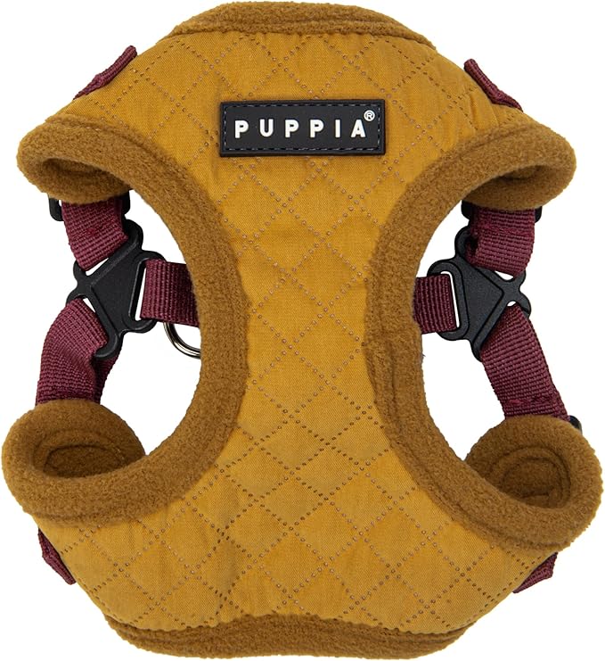 Puppia Irvin Comfort Dog Harness Step-in Warm Winter Diamond Pattern Adjustable Neck and Chest for Small and Medium Dog, Mustard, Medium