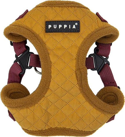 Puppia Irvin Comfort Dog Harness Step-in Warm Winter Diamond Pattern Adjustable Neck and Chest for Small and Medium Dog, Mustard, Medium