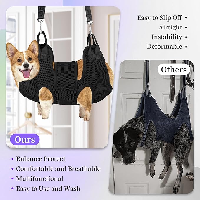 PatiencET Dog Grooming Hammock for Small Dogs Pet Hammock for Nail Trimming Dog Sling for Nail Clipping Dog Hanging Harness (Black S)
