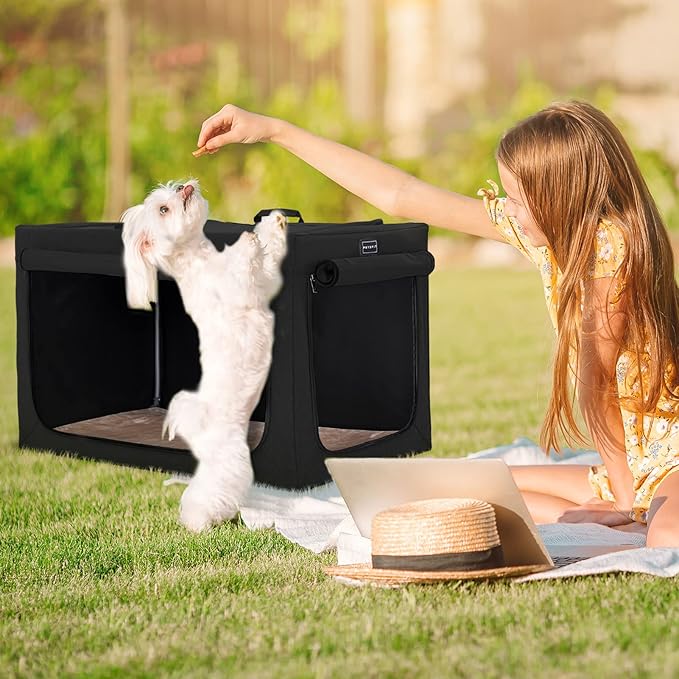 Petsfit 30inch Soft Sided Dog Crate with Thicken Plush Mat-Foldable Design + Adjustable the Tightness Of the Cloth, Dog Crates