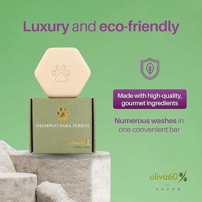 Natural Dog Shampoo Bar with Colloidal Oatmeal, Lavender, and Vanilla | Eco-Friendly, Long-Lasting Dog Bath | Sensitive Skin | Sulfate-Free, Nourishing Oils for Shiny Coat | Dog Essentials | Oliva 60