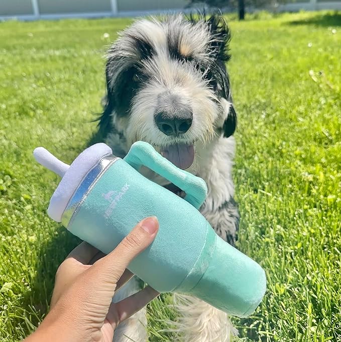 Nestpark Tumbler Cup Funny Dog Toy - Parody Plush Squeaky Crinkle Dog Toy (Mint Green)
