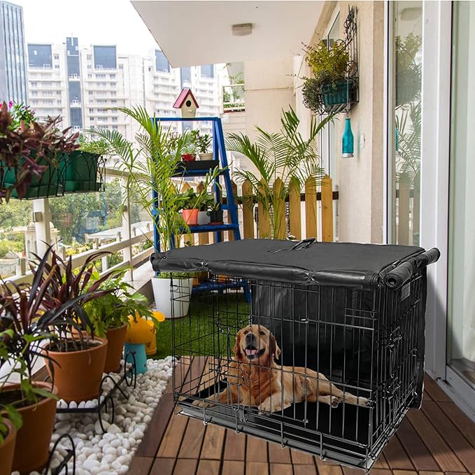 Dog Crate Cover 48 inch XL Dog Kennel Outside Cover, Big Dog Cage for Large Dogs Wire with1 2 3 Doors, Waterproof 600D Oxford Fabric Indoor/Outdoor Black（Dog Crate NOT Included）
