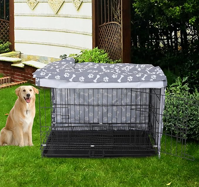 Dog Crate Cover for Wire Crates, Fits Most 36" inch Dog Crates. Easy to Put On, Take Off, and Adjust - Cover only - Sky Gray -3 Inch