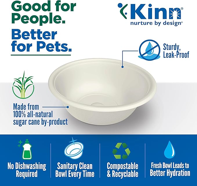 Kinn Kleanbowl Pet Bowl Stainless Steel Frame with Compostable Refills, 24 oz (Pack of 2) – Spill-Proof Stable Disposable Pet Bowls for Easy Cleaning and Healthy Pets, No Plastic