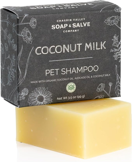 Chagrin Valley Soap & Salve Certified Organic Dog Shampoo and Conditioner – Dog Shampoo Itchy Skin Relief and Puppy Essentials - Natural Handmade Coconut Milk, 3.8 oz Bar