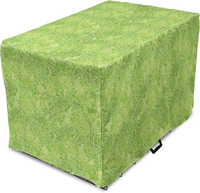 Lunarable Green Dog Crate Cover, Line Art Style Flourish Pattern on Green Tone Backdrop Ornate Victorian, Easy to Use Pet Kennel Cover for Cats & Medium Dogs, 30 Inch, Apple Green Pale Yellow