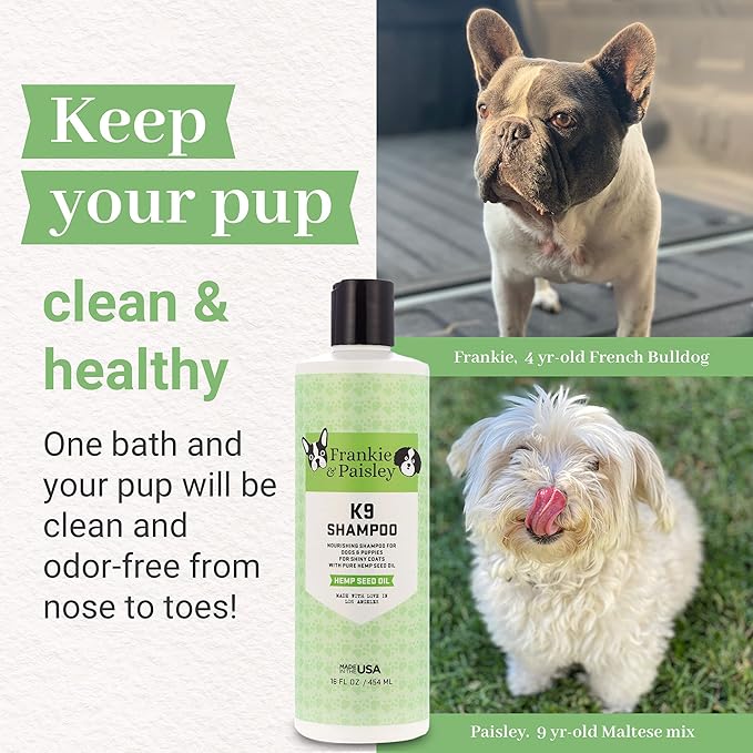 Frankie & Paisley Dog Shampoo for Allergies and Itching | Made with Plant-Based Hemp Seed Oil, Aloe, Coconut Oil | Puppy Shampoo for Sensitive Skin | Sulfate Free Shampoo and Paraben Free - 16 FL OZ