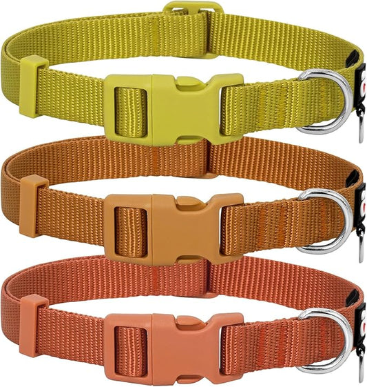 azuza 3 Pack Fall Dog Collars Comfortable and Adjustable Nylon Dog Collars for Large Dogs, L (18-26inch)， Ginger Yellow, Rust Orange and Latte Brown