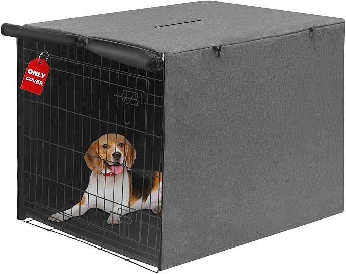 Deblue Indoor Grey Dog Crate Cover, Privacy Polyester Pet Kennel Covers Universal Fits for 1 2 Doors Wire Cage (Grey)