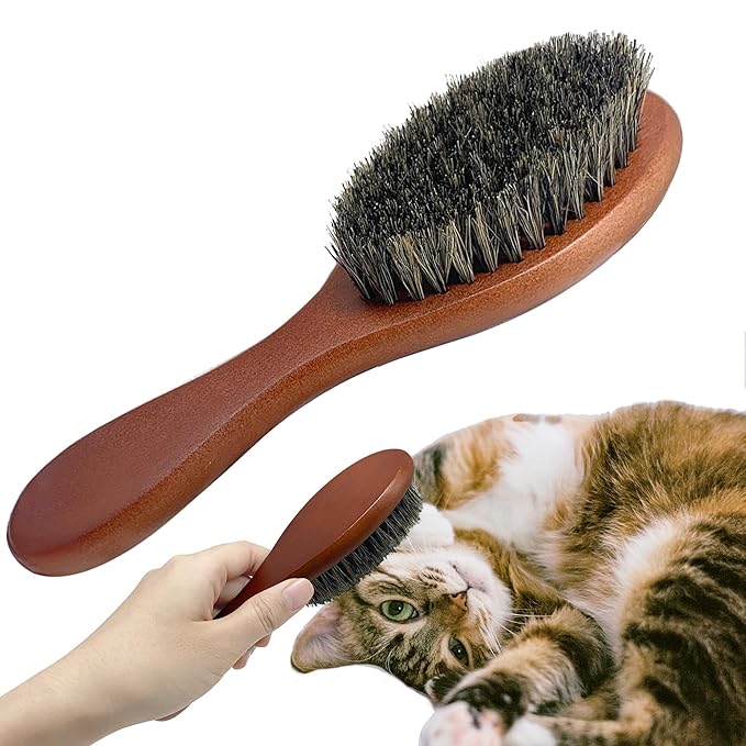 Bristle Cat Hair Brush for Shedding, Soft Cat Brush Wooden Handle, Short & Long Haired Cat Dog Brush Pet Grooming