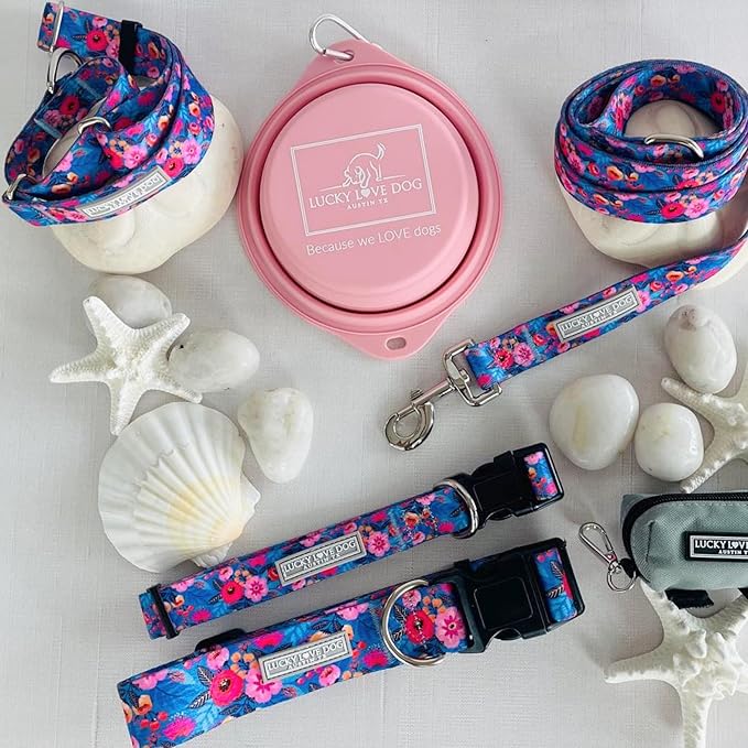 Lucky Love Dog Wide Dog Collar - Adjustable, Durable, Soft Webbing, & Comfortable 1.5 inch Wide Collar for Dogs Male and Female - in Zuzu Pattern with Strong Buckle, X-Large Size