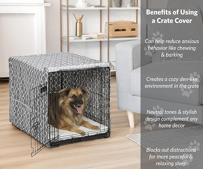 MidWest Homes for Pets Dog Crate Cover, Privacy Dog Crate Cover Fits Midwest Dog Crates, Crate Cover Only; Machine Wash & Dry; Gray Geo Print; 36 inch
