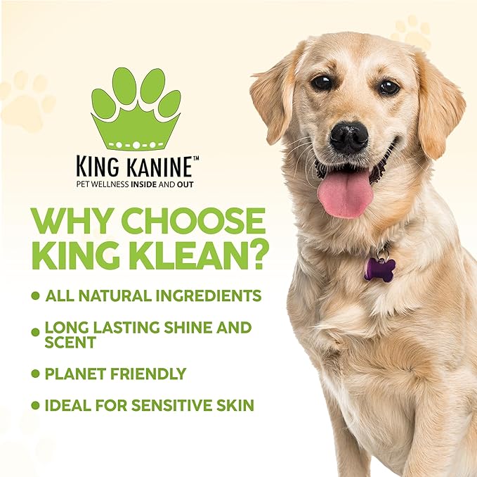 King Kanine Natural Dog & Cat Shampoo King Klean 16 oz | Organic Pet Shampoo for Sensitive & Dry Skin | Hypoallergenic Gentle Cleansing Formula for Pet Allergies