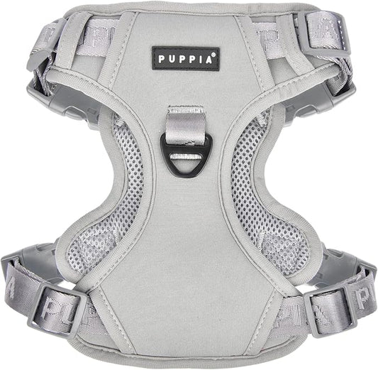 Puppia Jarek Dog Harness H Comfortable Sturdy Handle Adjustable Neck and Chest for Small and Medium Dogs - Grey - L