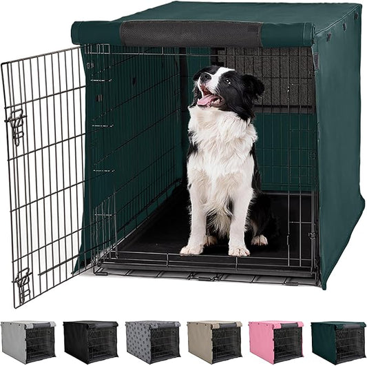 GORILLA GRIP Dog Crate Covers Compatible with Amazon Basics Dog Crates, All Sides Open, Privacy Cover Fits 36" Wire Kennel, Breathable Mesh Windows, Light Reducing Training Cage Topper, Hunter Green