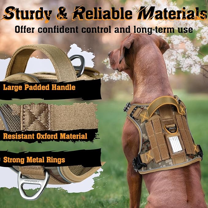 rabbitgoo Dog Harness for Large Dogs No Pull, Tactical Service Dog Vest with Molle and Control Handle, Adjustable and Reflective Military Pet Harness for Easy Walking and Training, Desert camo, L