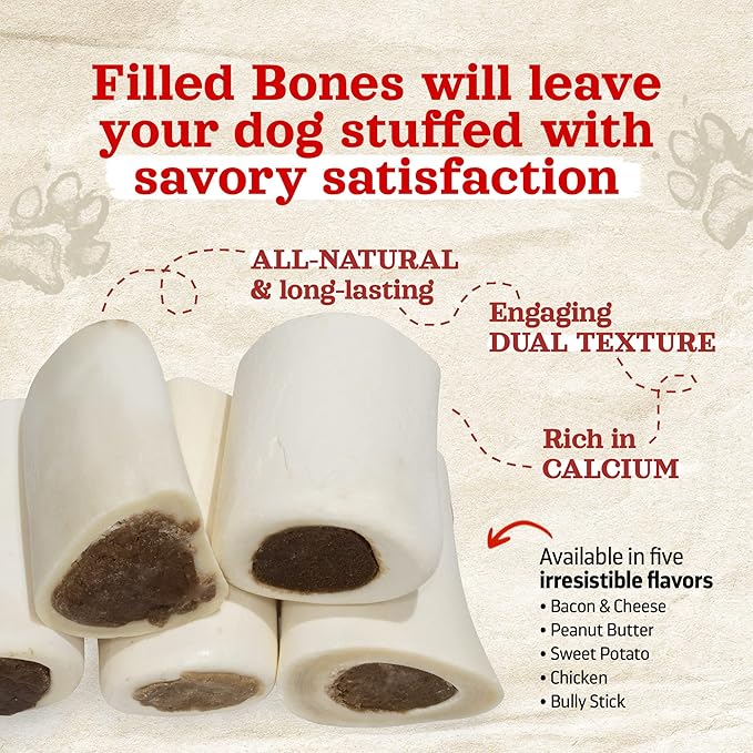 Natural Farm Peanut Butter Filled Bones (3-4 Inch, 6 Pack), Limited Ingredient, Natural Stuffed Dental Dog Bone Treats for Dogs, Made with Real Beef
