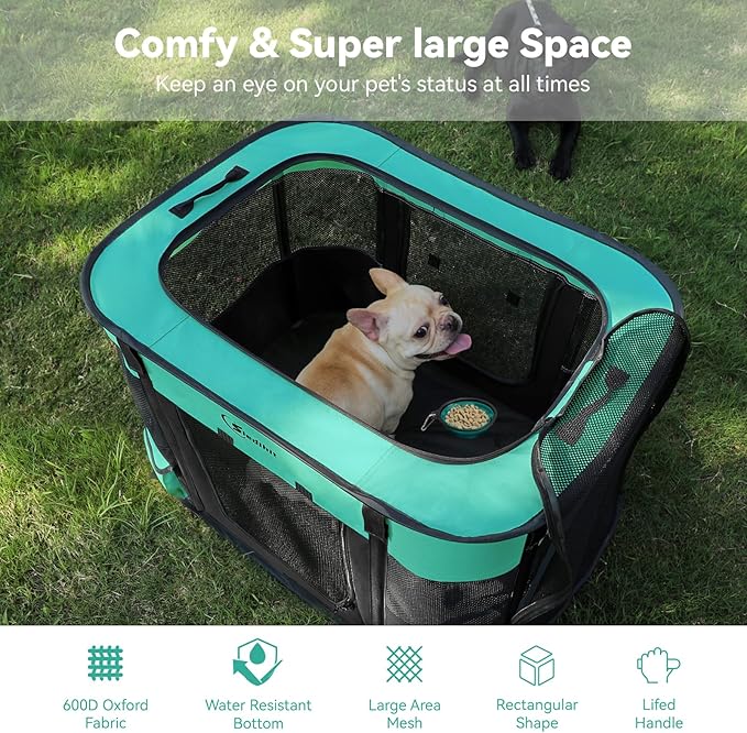 Dog Playpen28/31/35in,Cat Pet Puppy Pen,Portable Playpens for Dogs Indoor Outdoor Travel Camping Use,Foldable Dog Kennel Tent Crate for Rabbit Small Animals and Tent Stakes (Green, Lagre)