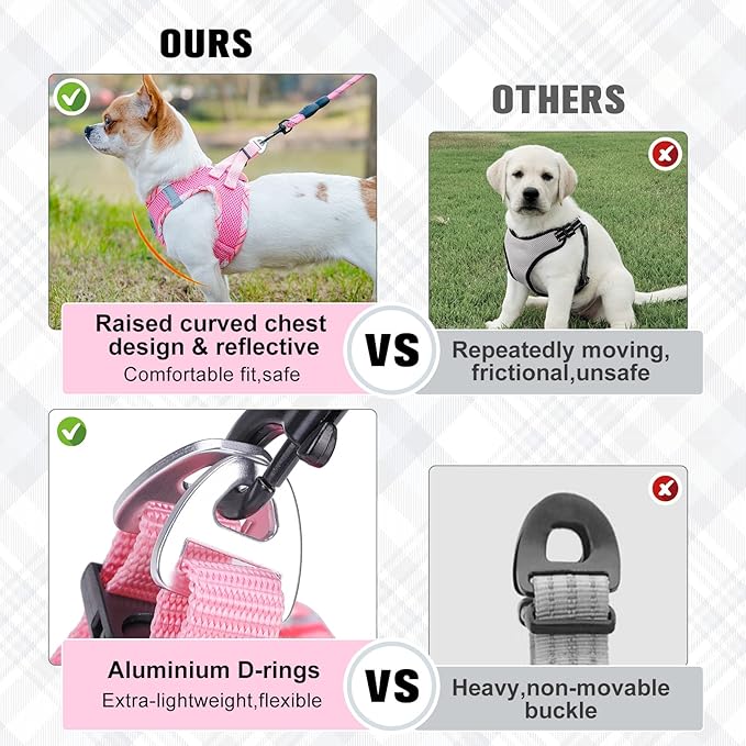 BEAUTYZOO Dog Harness and Leash Set for Small Medium Dogs,No Pull Step-in Harness for Puppy S M Sized Dogs and Cats,Air Mesh Adjustable Breathable Soft No Chock Escape Proof Vest Harnesses,Pink XXS