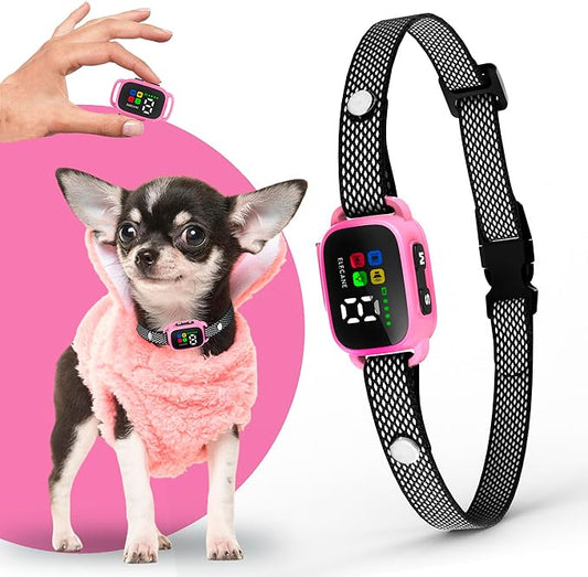 Tiny Bark Collar for Small Dogs 5-15 lbs and Puppies - No Shock Anti Barking Collar - Rechargeable Smart Collar for Dog Training with 7 Sensitivity Levels and 3 Beep&Vibration Modes (Pink)