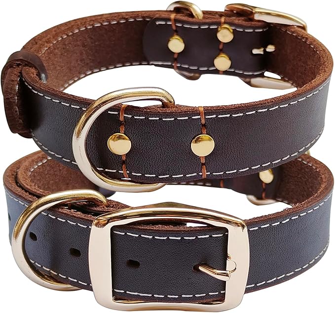 Leather Dog Collar,Heavy Duty Dog Collar Leather,with Strong Metal Buckle Genuine Leather Collar for Dogs,for Small Dog,Medium Dog,Large Dog and Extra Large Dog (XL: 1.4" Width for 19.7"-25.6" Neck)