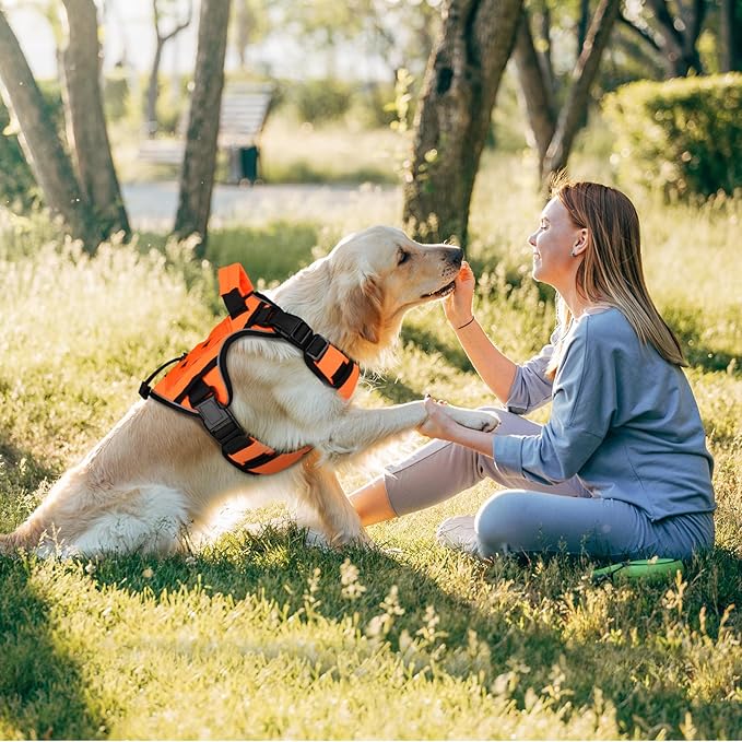 WINGOIN Orange Tactical Dog Harness Vest for Large Medium Dogs No Pull Adjustable Reflective K9 Military Dog Service Dog Harnesses with Handle for Walking, Hiking, Training(M)