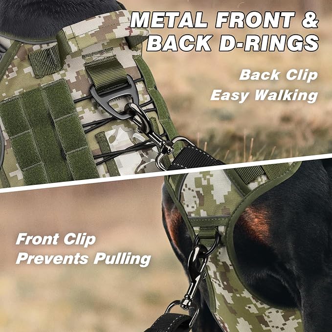 WINGOIN Tactical Dog Harness for Large Dogs, Heavy Duty No Pull Dog Harness with Handle, Adjustable Reflective Military K9 German Shepherd Big Dog Vest for Training, Walking, Hiking, Green Camo (L)