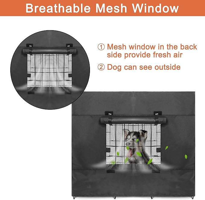 Dog Crate Cover for 42 inches Wire Dog Crate Waterproof, Double Door for Large Pet Kennel Cover, 42 x 28 x 30inch, Black