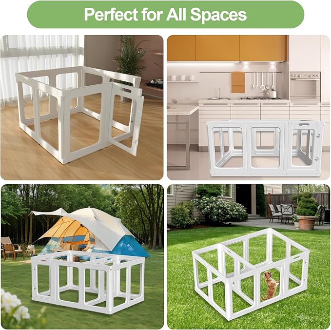 Clear Acrylic Dog Playpen with Door, 23.6" Tall Pet Play Pen Indoor for Cat Bunny Small Animals, Transparent Puppy Fence Kennel Rabbit Ferret, Doggie Cages Yard Easy Assemble, White, 12PCS