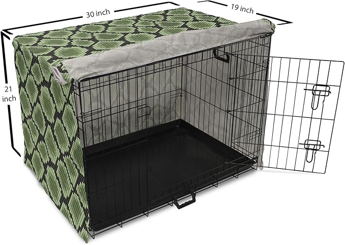 Lunarable Reptile Dog Crate Cover, Scale Pattern Abstract Nature Influences Skin Design Half Circles Illustration, Easy to Use Pet Kennel Cover for Cats & Medium Dogs, 30 Inch, Black Green