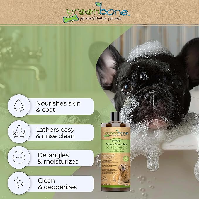 Pet Spa Mint & Green Tea Dog Shampoo - Calming, Soothing, Gentle Grooming Solution, 33 fl oz, Safe & Natural Formula