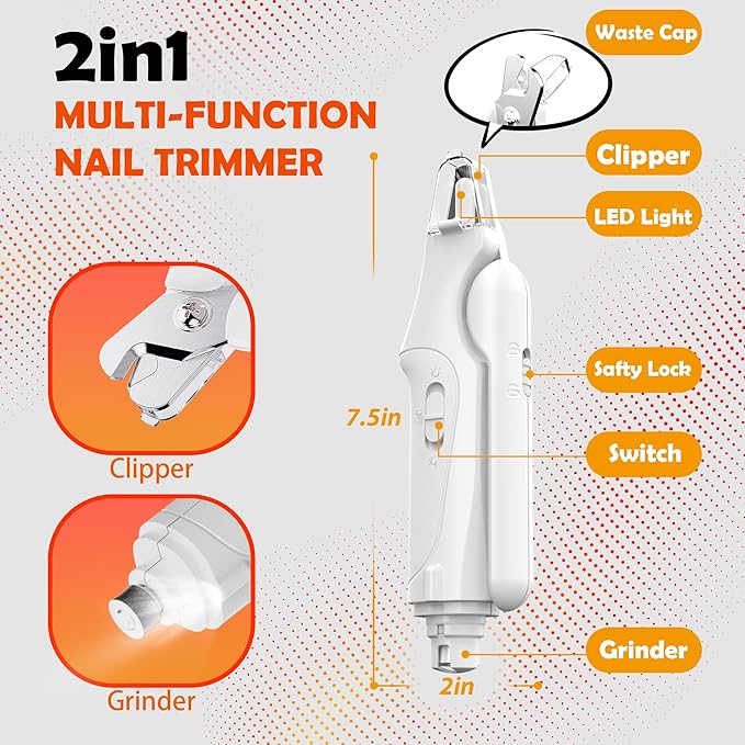 2-in-1 Cat Nail Clippers & Dog Nail Clippers Trimmers for Large Medium Small Dogs Cats Claw Trimmer Quick Sensor and Safety Guard USB Rechargeable with 2 LED Lights Dogs Nail Trimmer