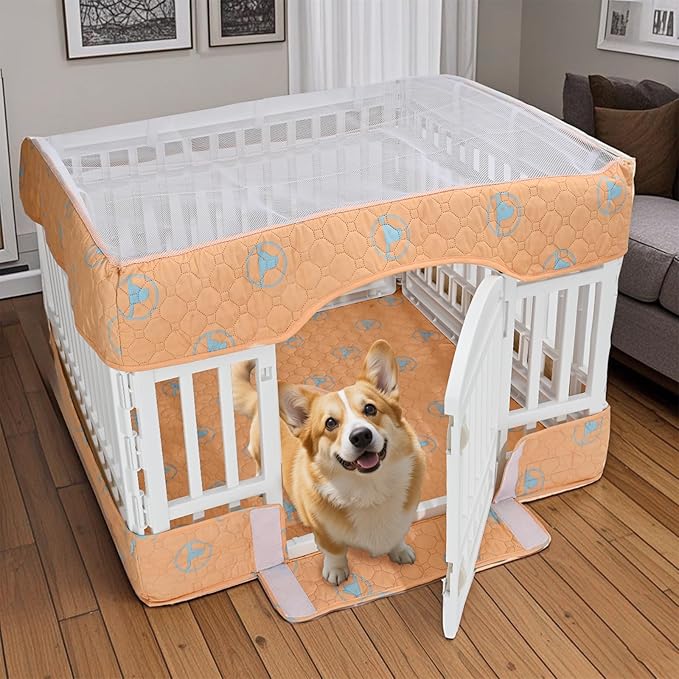 PJYuCien Dog Playpen Bottom Pad and Cover Fits for 36 Inch 4 Panels Exercise Pet Pen, Orange