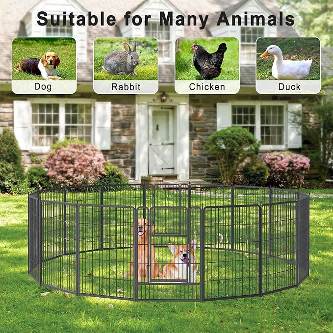 Musen Dog Playpen Outdoor, 16 Panels Dog Pen 40" Height Dog Fence Exercise Pen with Doors for Large/Medium/Small Dogs, Portable Pet Playpen for Yard, RV, Camping, Hammer Paint Finish