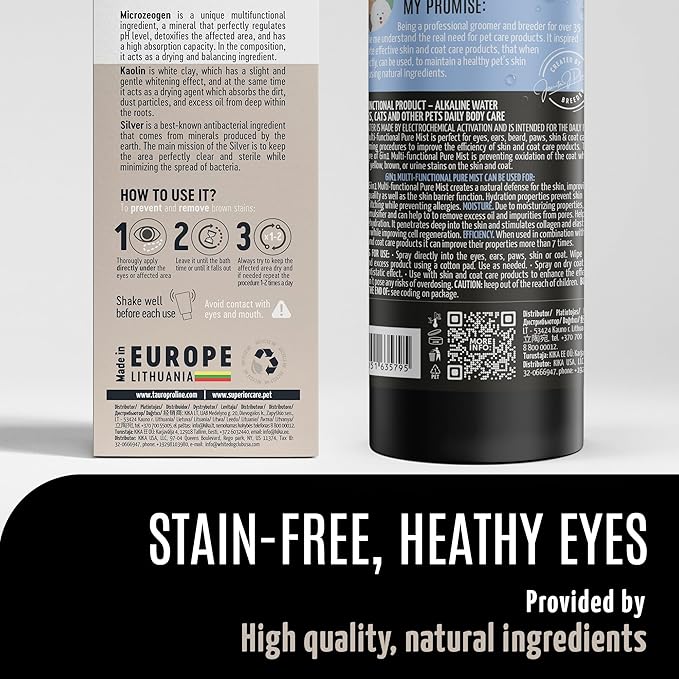Clear Eyes Solution Set 6in1 Multi-Functional Pure Mist and Stainless Look Clay Mask - Tear Stain Remover, Eye Cleaner - Eye Care Ear Care Grooming Treatment for All Dogs and Cats Eyes